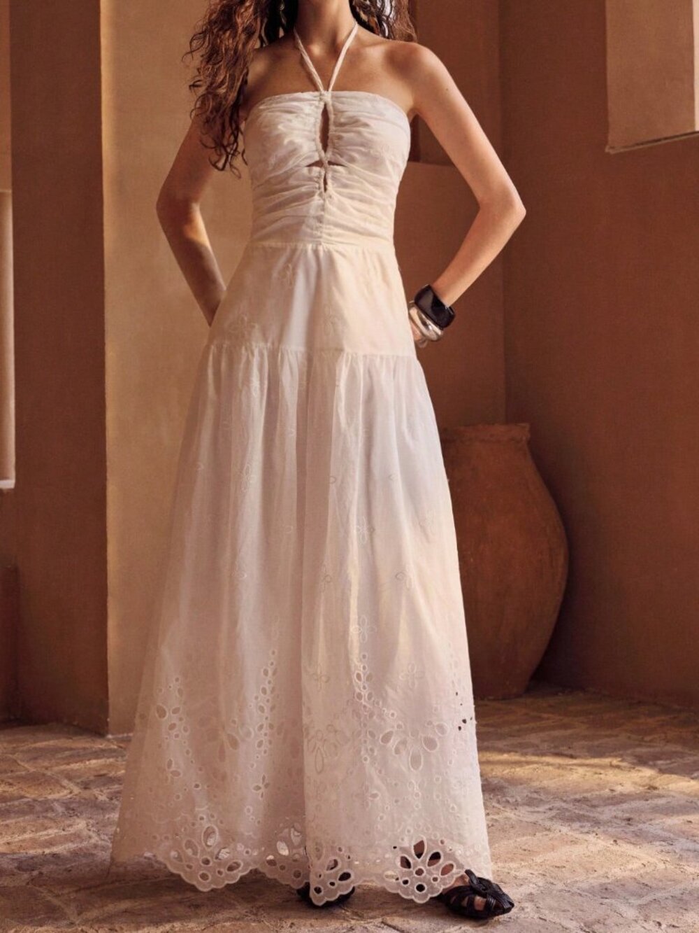 Beige Boho Women's Embroidered A-Line Dress - Picture 4 of 7